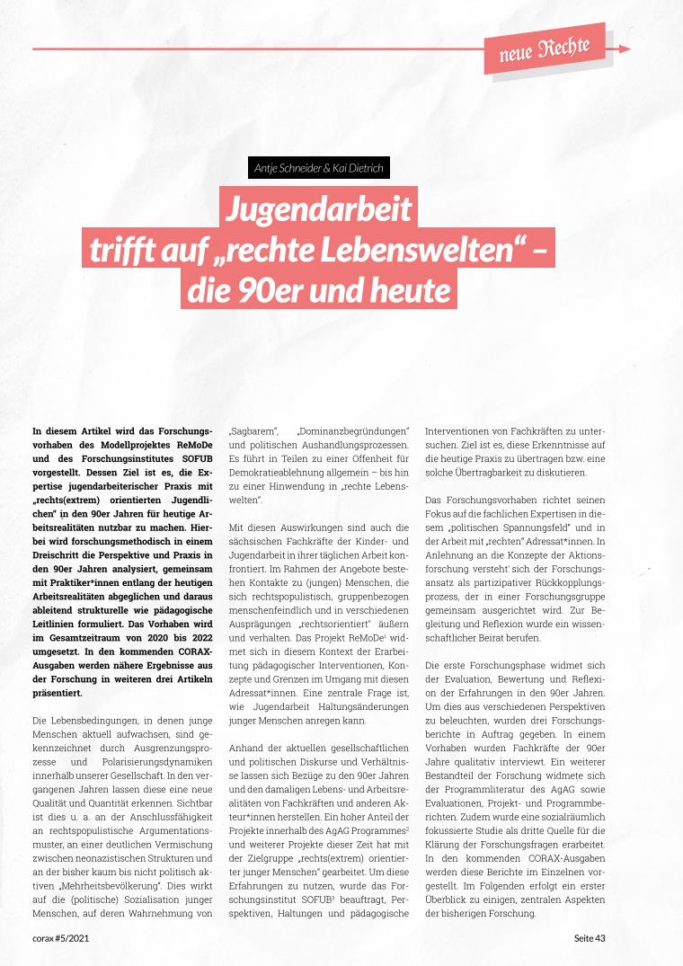 Cover Jugendarbeit trifft auf rechte Lebenswelten - die 90er und heute